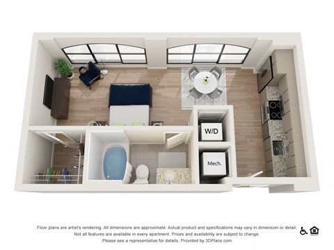 Floor plan for studio, 1 bath, 507 sqft